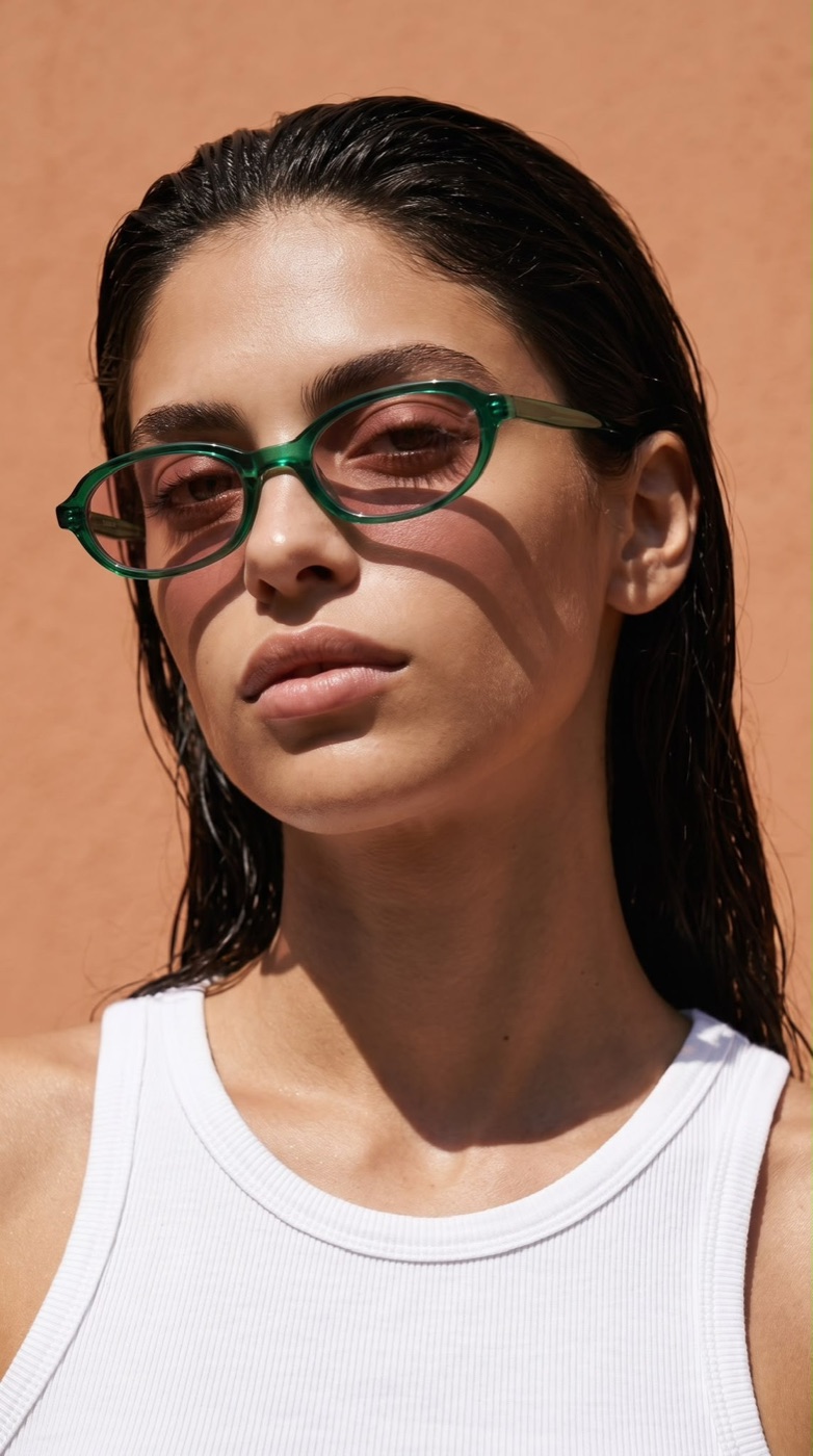 Green crystal frames in terracotta light